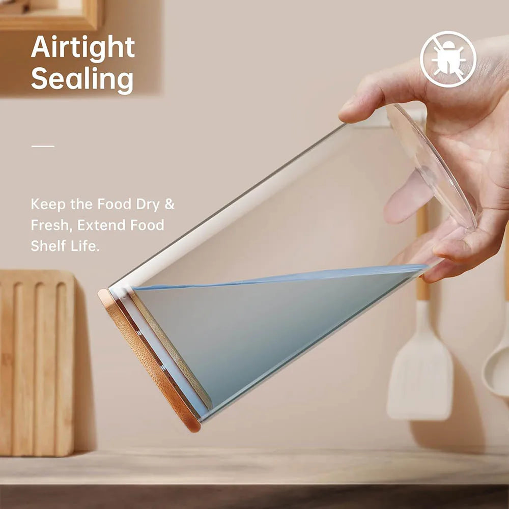 M.O - Square Glass Storage Jars with Bamboo