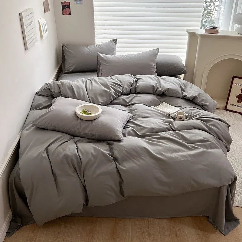LKG Solid Bed Linen Cotton Bedding Set
