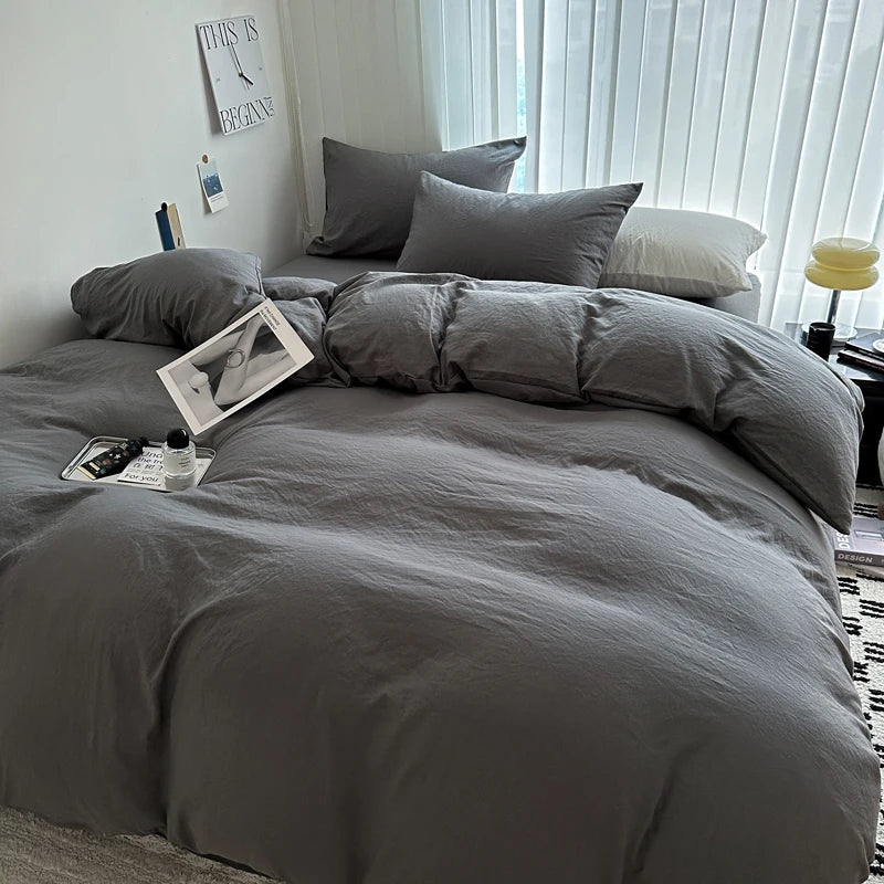 LKG Solid Bed Linen Cotton Bedding Set