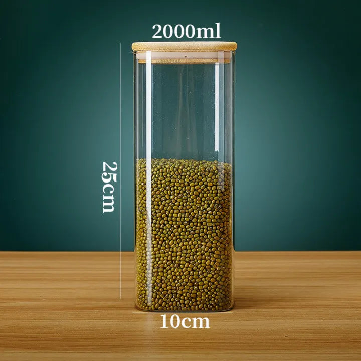 M.O - Square Glass Storage Jars with Bamboo